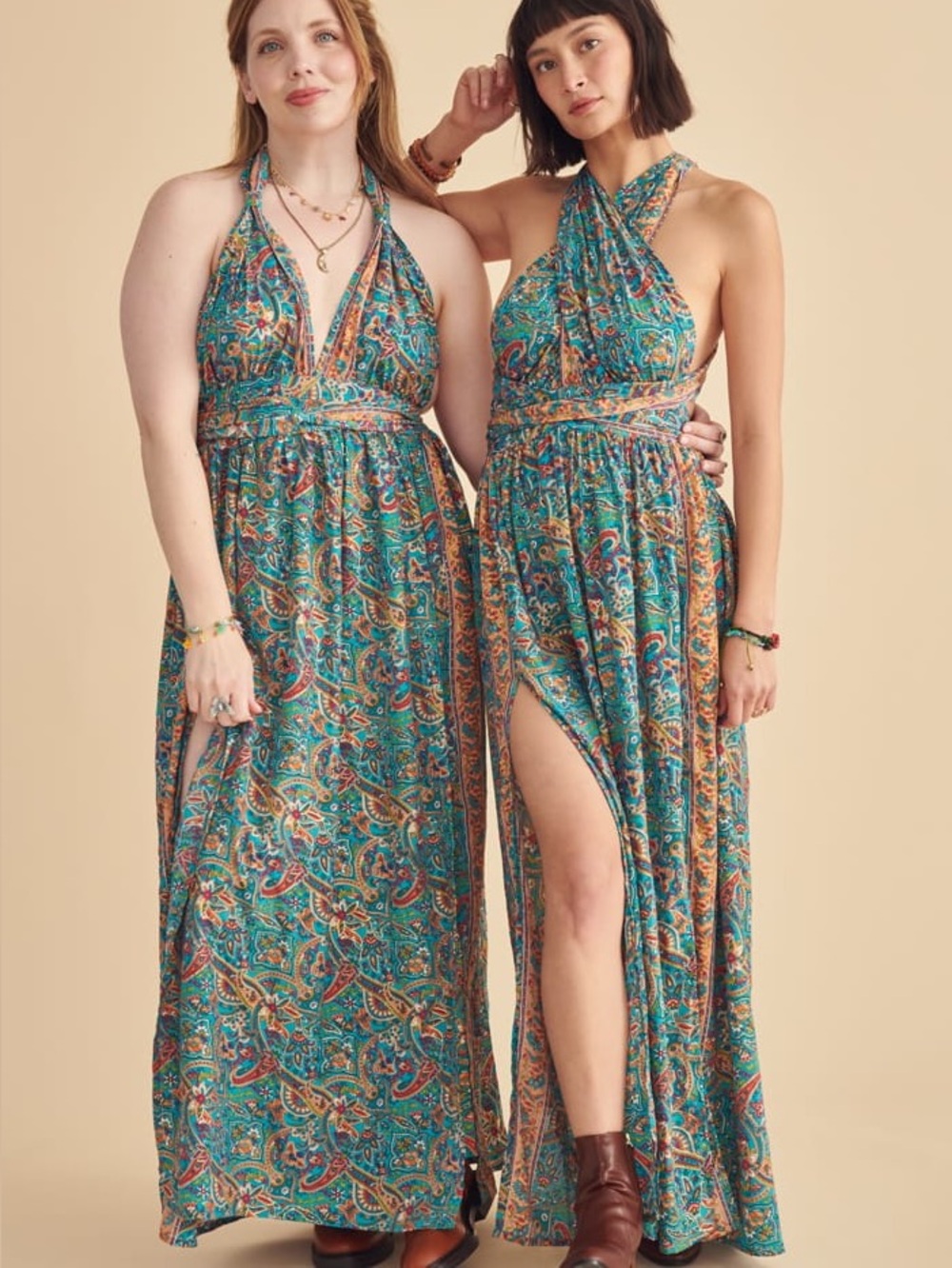 EARTHBOUND Teal Paisley Halter Maxi Dress